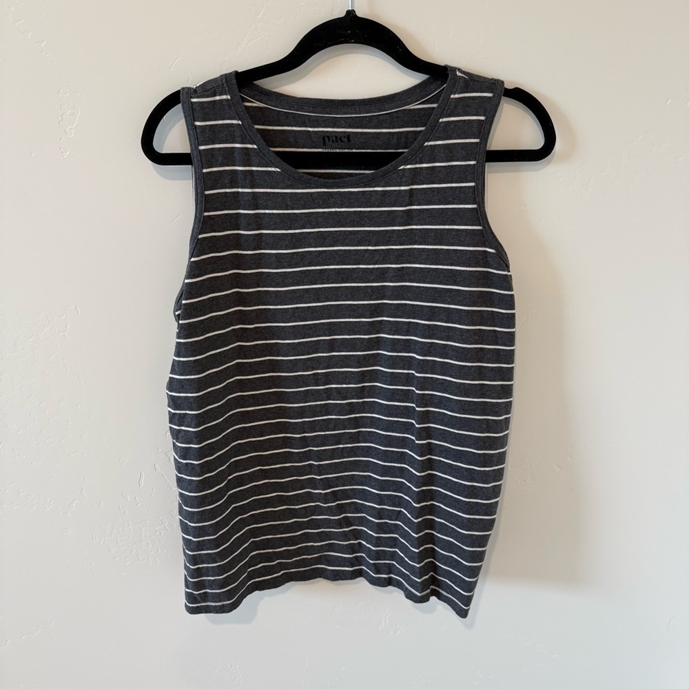 Pact Charcoal Gray & White Striped Tank Top
